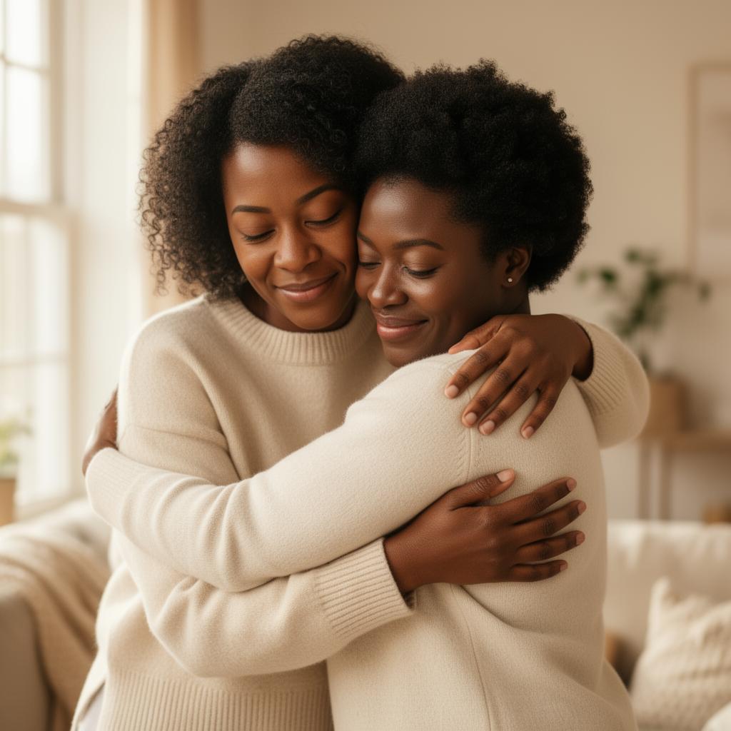 Two women embracing in support